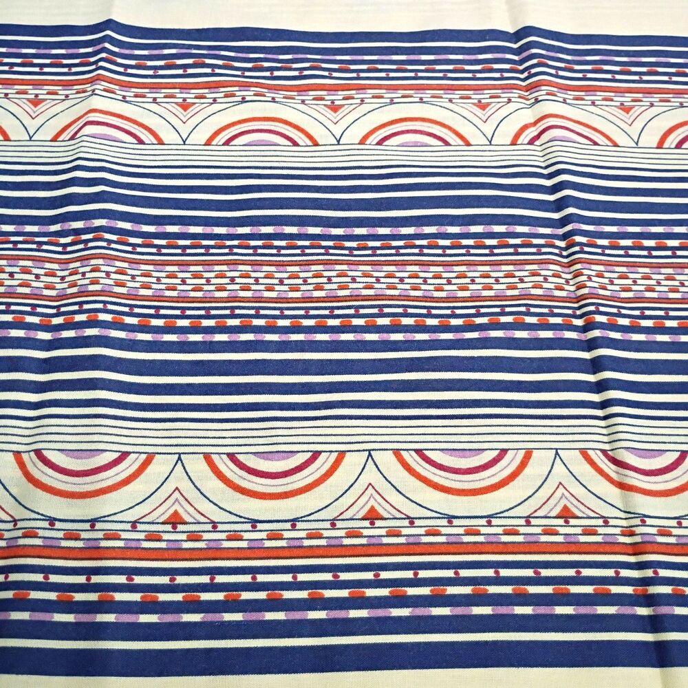 Vintage 70s Wamsutta King Pillowcase Geometric Tan/Navy Blue Arches Rainbows